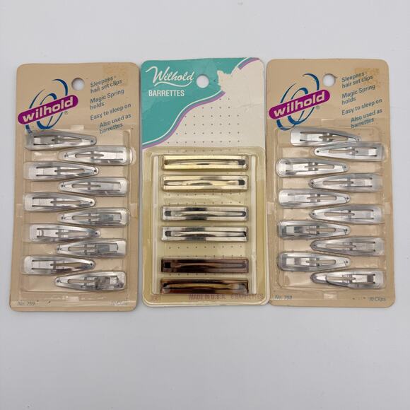 Wilhold Accessories - Vintage Wilhold Metal Barrettes Sleepees Hair Clips Lot of 3 Packs 80s NEW